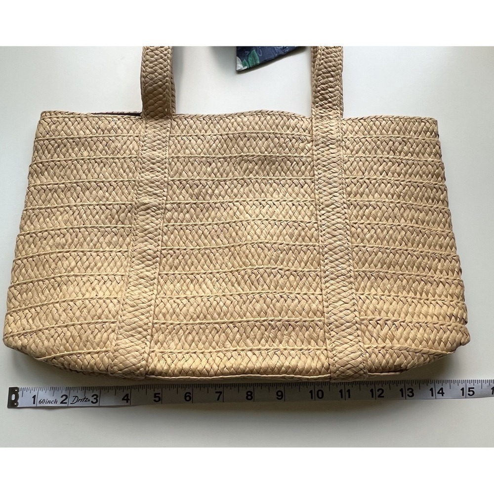 Straw Tote Bag Large Beige Woven Purse Floral Scarf Coastal Beach Cottagecore - Picture 6 of 6